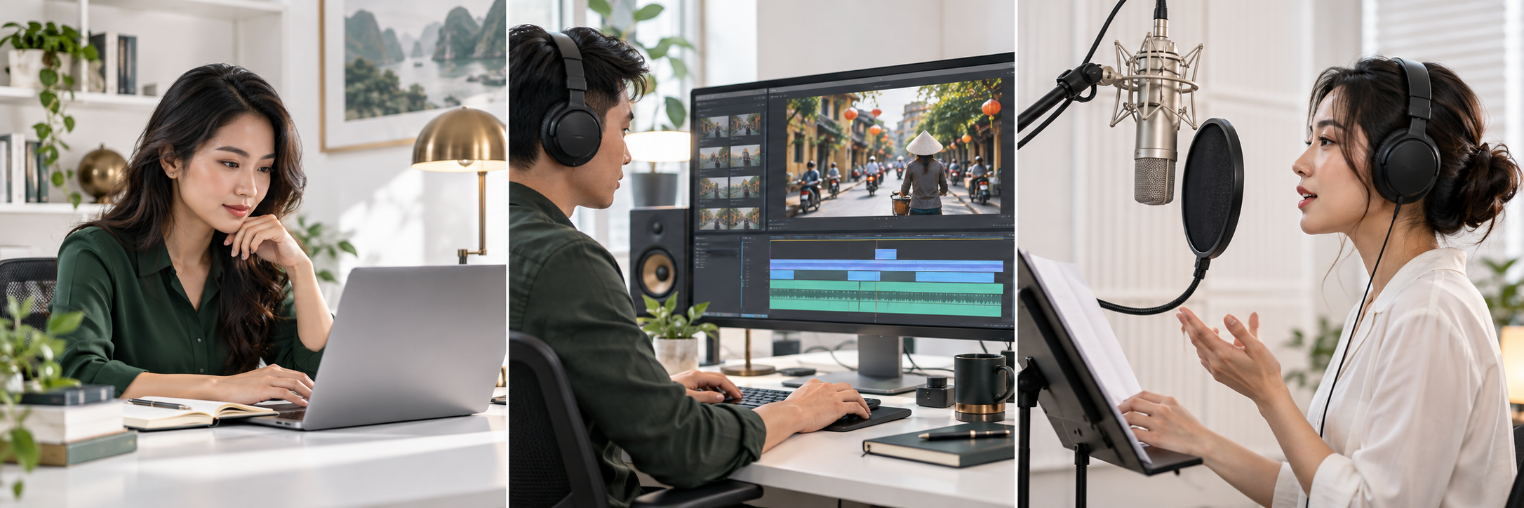 Illustration of a subtitle editor working on a film timeline